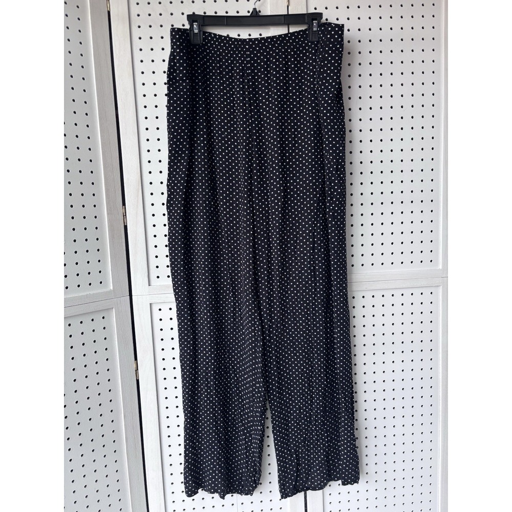 Monterey Bay Women's XL Black White Polka Dot Pull On Rayon Pants Wide Leg Flowy
